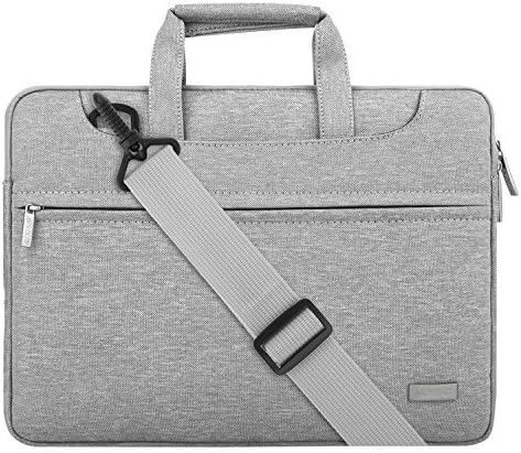 MOSISO Laptop Shoulder Bag Compatible with 15-15.6 inch MacBook Pro, Notebook Computer with Back Trolley Suitcase Belt, Polyester Carrying Handbag Briefcase Sleeve Case Cover, Light Gray
