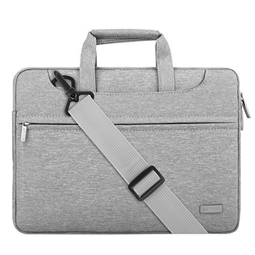 MOSISO Laptop Shoulder Bag Compatible with 15-15.6 inch MacBook Pro, Notebook Computer with Back Trolley Suitcase Belt, Polyester Carrying Handbag Briefcase Sleeve Case Cover, Light Gray