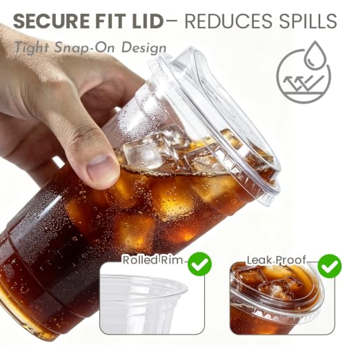 Image of Ginkgo 50 Pack 32 oz Clear Plastic Cups with Strawless Sip Lids