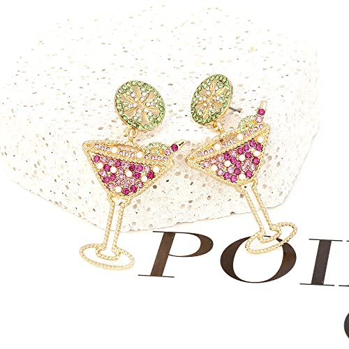 Rhinestone Fruit Slice Stud Drop Earrings, Gold Tone Statement Novelty Earrings for Party, Vacation, Summer Outfit (Cocktail) — view 4