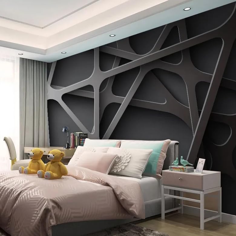 Papier peint fleurs violettes 3D pour masquer un mur de chambre - 4