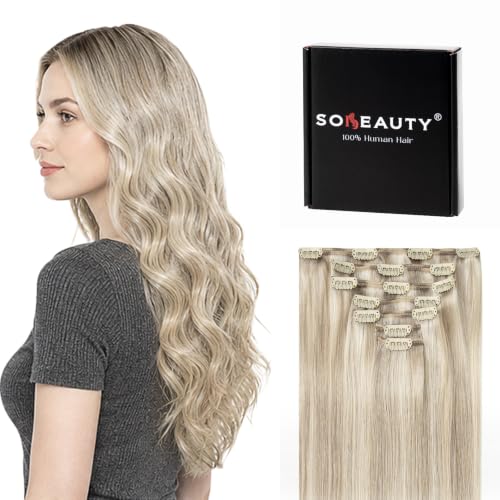 SOBEAUTY Clip in Extensions Real Human Hair, Remy Hair #P17A/60A 18 inch