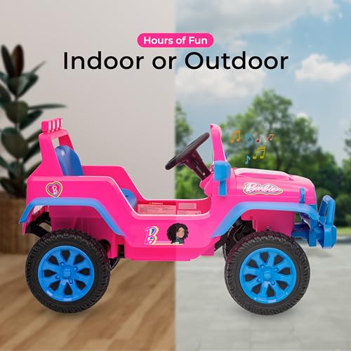 Image of Barbie - 12V Kids Ride-On Jeep with Rechargeable Battery and LED Headlights | Barbie - 12V Kids Ride-On Jeep with Rechargeable Battery and LED Headlights