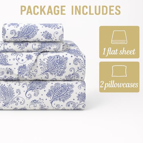 Image of Cottington Lane Microfiber 144 TC Printed Bedsheet for King Bed with 2 Pillow Covers for Summer Breathable Soft Wrinklefree Soft Touch & Skin Friendly,102x108 Inches, Paisley Dreams