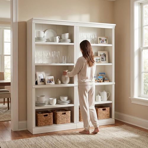 Image of Furniwell Bookcase Bookshelves, 5-Shelf Tall Bookcase 71 inch Wood Open Display Floor Bookshelf, Large Storage Organizer for Library, Bedroom, Living Room, Set of 2 (White)