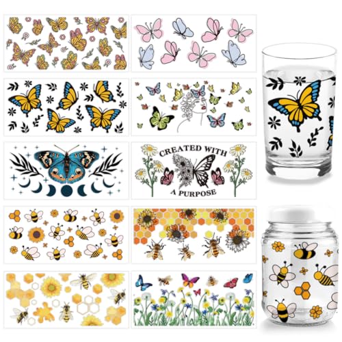 arricraft 10 Pcs 10 Styles UV DTF Cup Wrap Transfer Sticker