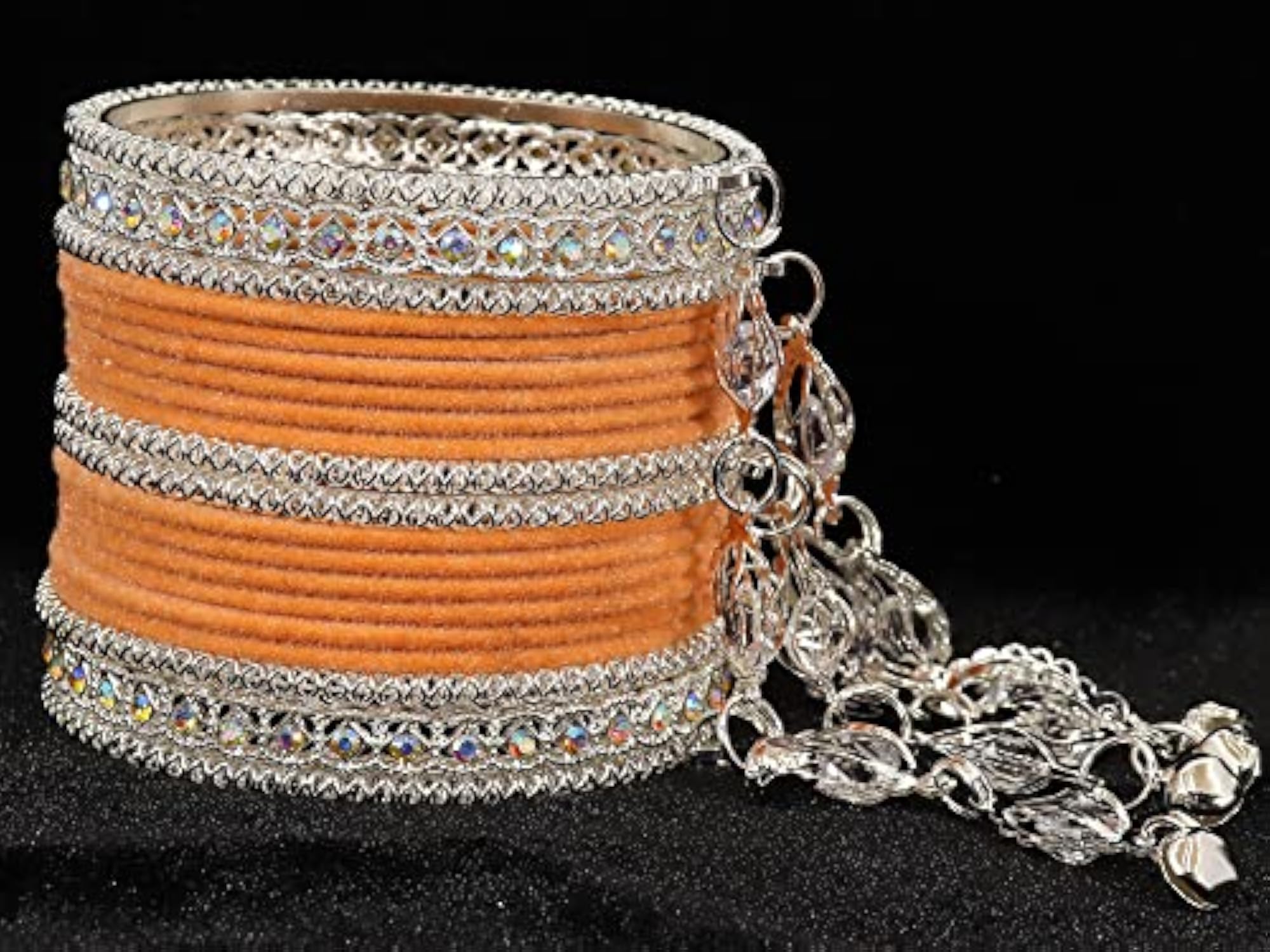 Zircon Gemstone Linked Velvet Bangle Set (Pack of 40)