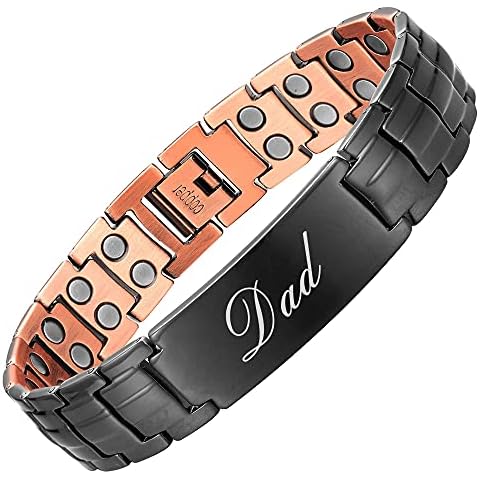 Pure Copper Braccelet for Men Double Row Magnetic Bracelet 8.6" Adjustable (Black-Dad) Cover