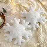 Huwena 2 Pcs Christmas Snowflake Pillows Decorative Winter Snowflake Throw Pillows White Pillow Plush Cute Pillow for Couch Sofa Bed Decoration (11.81 Inch)