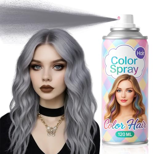 Gray Temporary Hair Color Spray for Women Kids Men, Washable Grey Hair Spray, Fun Bright Shade for Cosplay, Halloween, Cosplay, Party, DIY Hair Looks & Festivals