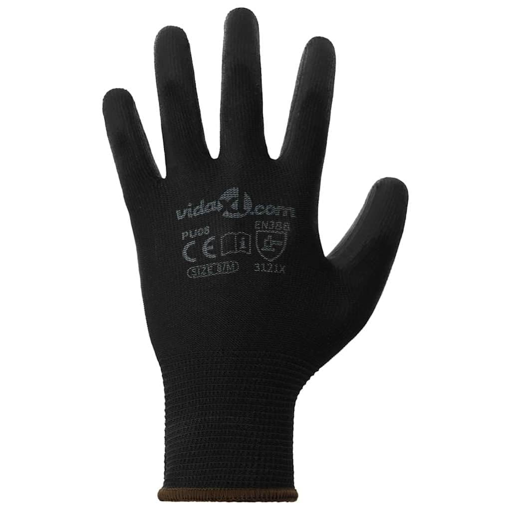 Gants de Travail 24 pièce Noir 8 / m Polyester pour Homme et Femme, Outils de Jardin, Mécanicien, Jardinier
