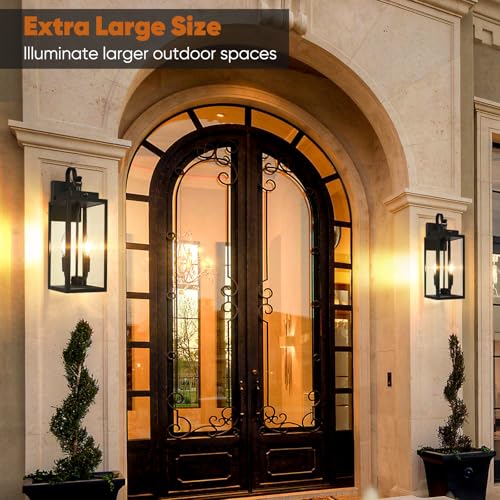 Image of BesLowe 2-Pack 17.5 inch Upgraded Motion Sensor Outdoor Wall Lights, Black | Auto ON /OFF, 3 Lighting Modes, Waterproof, Rust-Resistant, Durable Metal with Clear Glass, Dual E12 Sockets, Easy to Install
