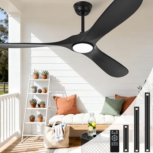 Image of Black 72 Inch Ceiling Fan with Light and Remote, Large Modern Outdoor Ceiling Fans with Lights 3 Blade Propeller High CFM Wet Rated Exterior Fan for Patios Indoor Bedroom Living Room Gazebo