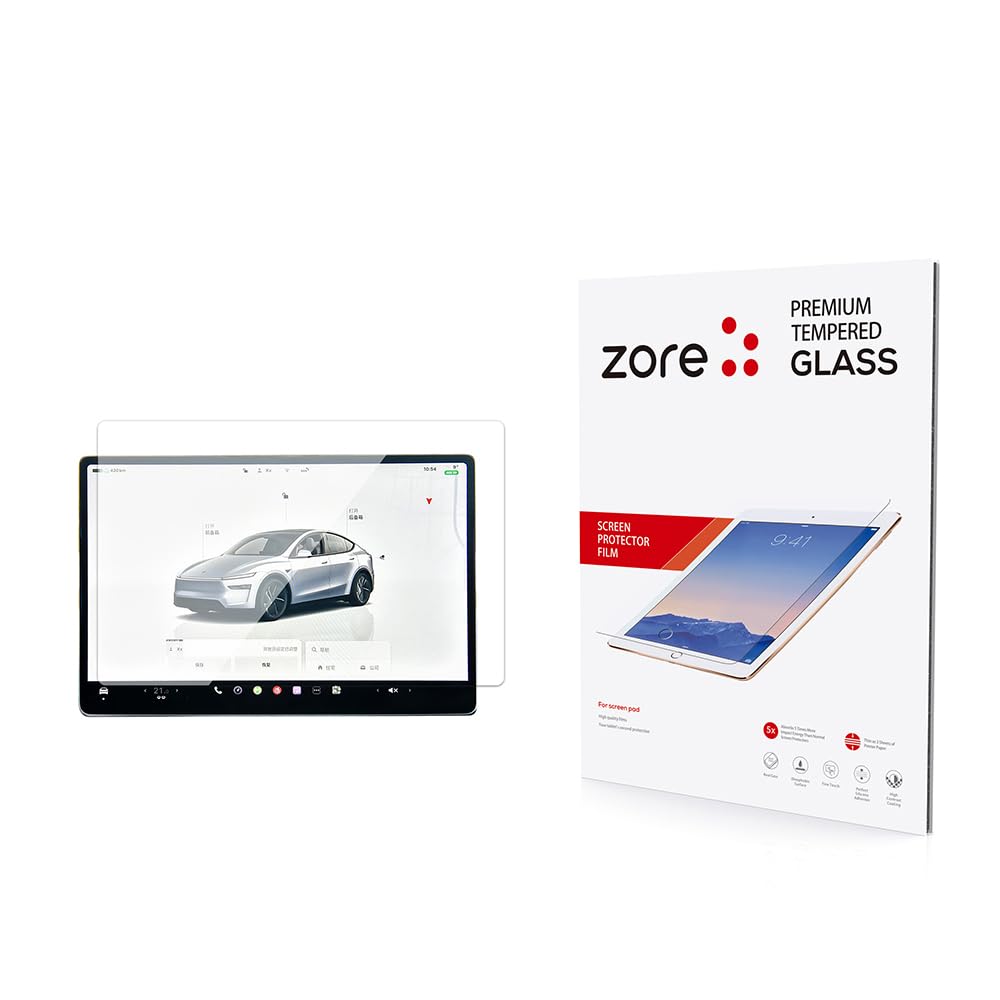 Zore Tesla ile uyumlu Model Y Yeni Seri 2in1 Temperli Cam Araç Multimedya Ekran Koruyucu Şeffaf