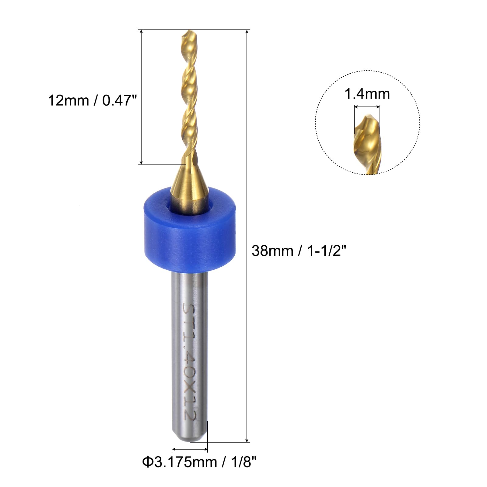 QUARKZMAN 10pz Punte per Trapano PCB 1/8" Gambo 1,4mm Set Mini Punte Trapano Micro Twist in Carburo Rivestito Titanio Strumento Perforazione Rotativa per Incisione CNC Gioielli Circuiti