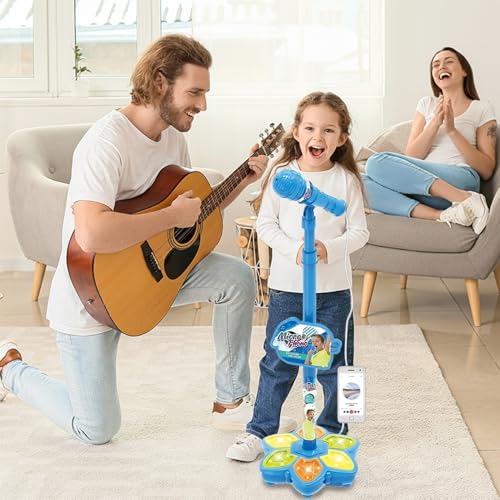Microphone pour enfants de 3 ans et plus avec support réglable bleu et lumières - 4