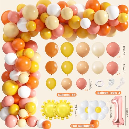 First Trip Around The Sun Birthday Decorations for Girl Boho Sun 1st Birthday Supplies with Backdrop Balloons Garland Monthly Photo Banner for Sun Theme Party