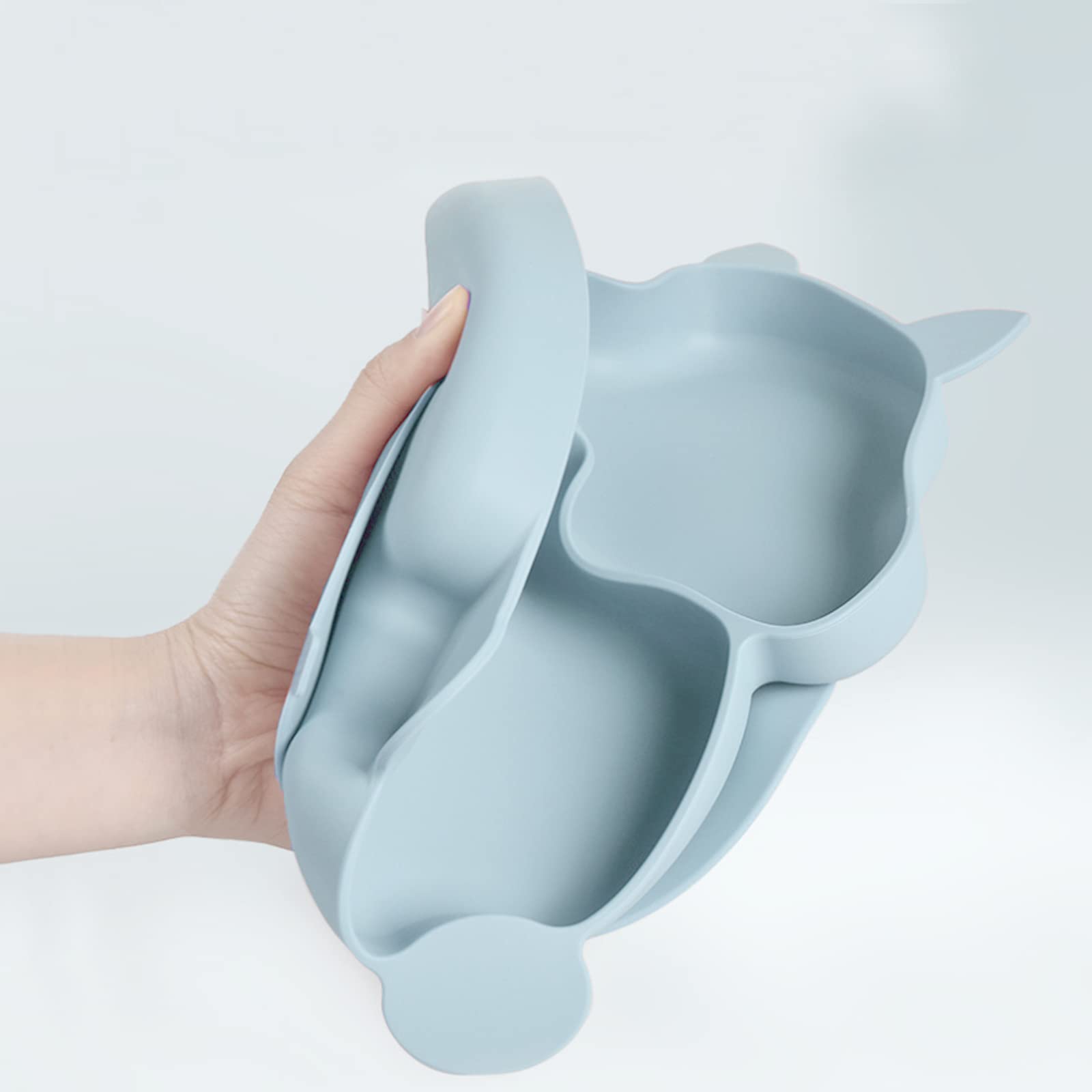 Set De Vaisselle Bébé En Silicone Avec Ventouse - Assiette Séparée & Cuillère Écureuil-Gris