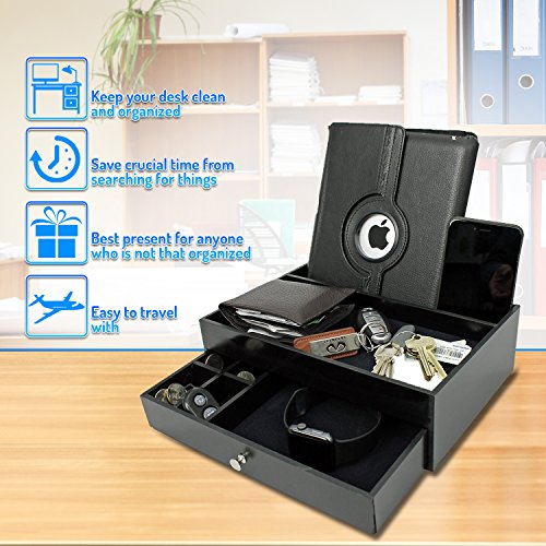 Mens Valet Tray For Men - Nightstand Organizer Catch All Edc Tray for Men Keeping Items Organized as a Docking Station for Men - Phone and Tablet Charging Station Organizer
