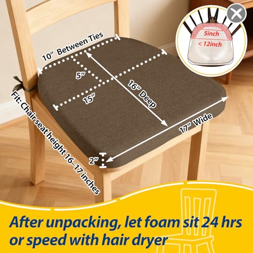 Image of AAAAAcessories D-Shaped Chair Cushions, 2 inch Thick Dining Chair Pads with Ties and Removable, Machine-Washable Cover, 17 inch x 16 inch, Set of 6, Taupe