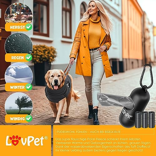 LOVPET® Hundejacke Hundemantel mit Geschirr, inkl. 45 Stück Kotbeutel + Spender, Hunde Winterweste gefüttert wasserdicht, Gepolsterte Weste Mit Brustgurt, Reflektoren, D-Ring L, Schwarz