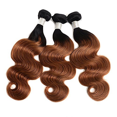 XYHair Brazilian Mink Virgin Ombre body wave Hair 3 Bundles Grade 8A 100% Unprocessed Human Hair Weave Extensions two Tone #1b/30 Color (10 12 14)