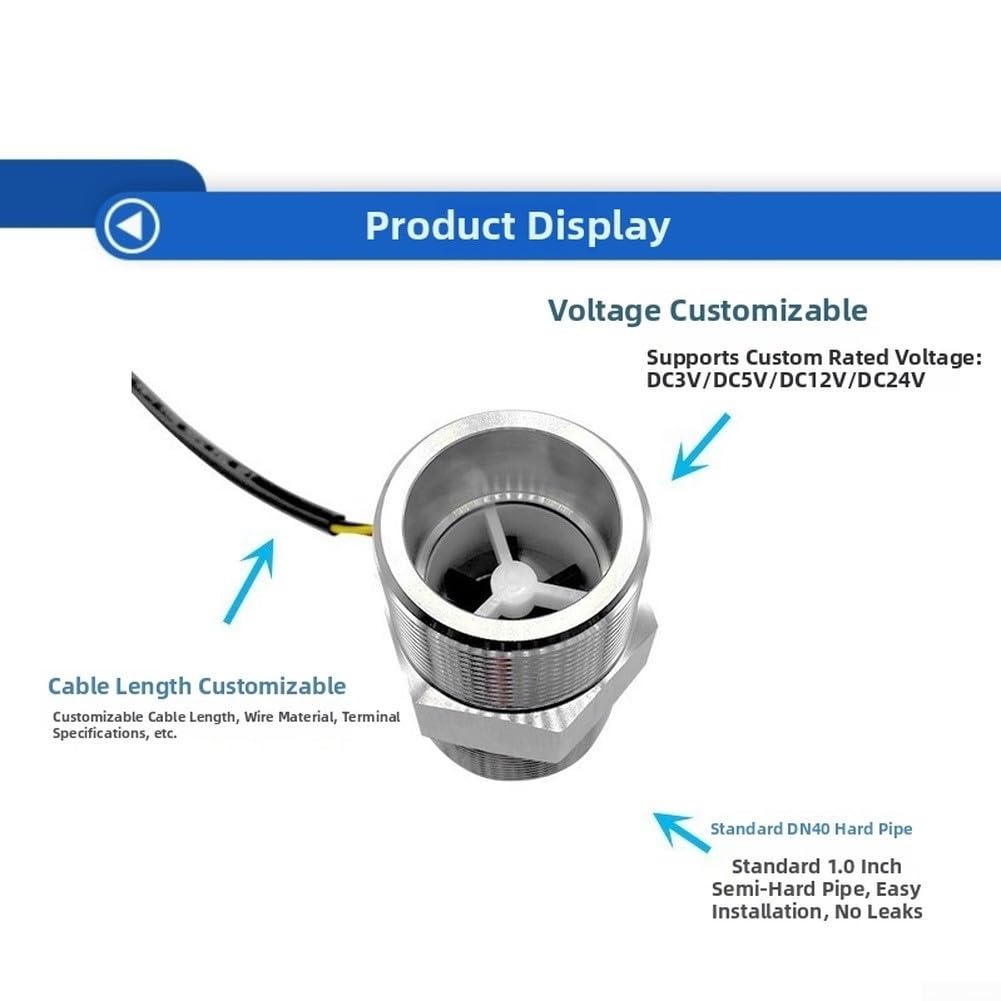 Sensor de flujo de agua efecto Hall, acero inoxidable 304, 9-150 litros por minuto, alta resistencia a la presión, para circulación de bomba de calor, CC 3 V, 5 V, 12 V, 24 V, conexión