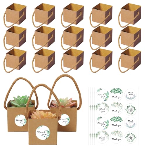 40 bolsas de papel de estraza para suculentas, bolsas de papel de regalo con asa, para bodas, cumpleaños, fiestas, baby shower, 6,35 x 6,35 x 6,35 cm