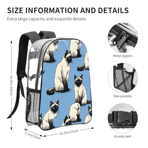 Fun cat Print Work Travel Stadium Events Transparent Backpack PVC Clear Bag Large Side Pockets4