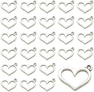 Zinc Alloy Heart Charm Silver Open Back Bezel Pendants Metal Hollow Pendants for DIY Crafts Necklace Bracelet Jewelry Making Supplies
