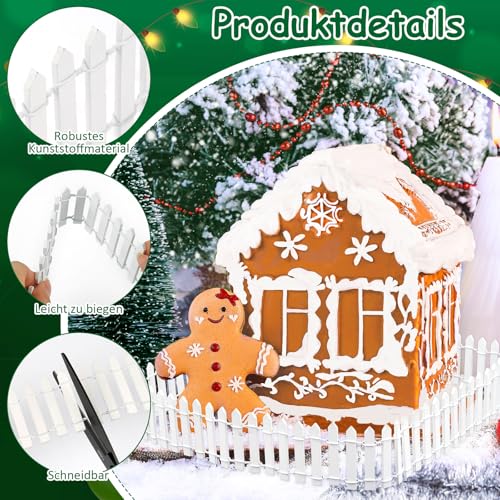 Honosen Wichtel Zubehör Weihnachten, 2 Stück Wichtel Zaun Gartenzaun 180×5cm mit 2 Wichtel Lichterkette, Puppenhaus Zubehör, Wichteltür Zubehör, Miniatur Deko für Mini Feengarten Modellbau Blumentopf