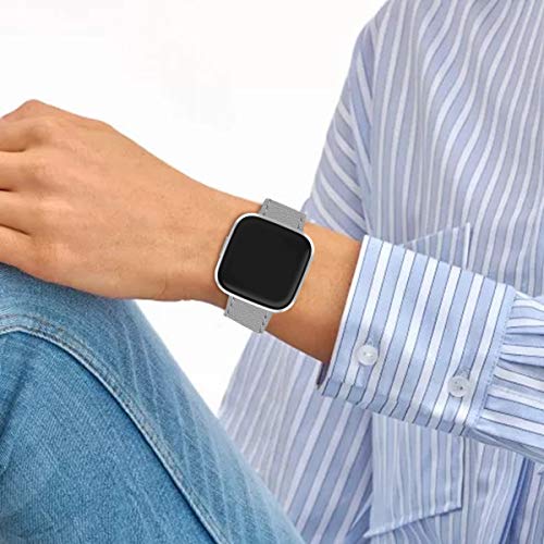 Wfeagl For Fitbit Versa Band, Top Grain Leather Band Replacement Strap For Fitbit Versa/Versa 2 /Versa Lite/Versa Se Fitness Smart Watch (Gray Band+Silver Buckle) #TOP6