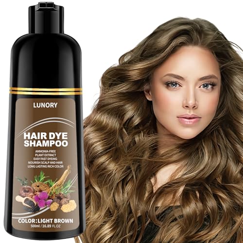 Light Brown Hair Dye Shampoo for 100% Gray Coverage - 3 IN 1 Hair Color Shampoo with Argan Oil & Ginseng
