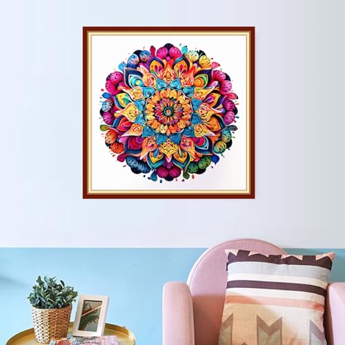 Image of Redxing Stamped Cross Stitch Kits Embroidery kit for Beginners Adults Full Range of Embroidery Patterns Starter Kits DIY Printed Cross Stitch Kits Needlepoint Kits 11CT-Colorful Mandala 18x18 inch