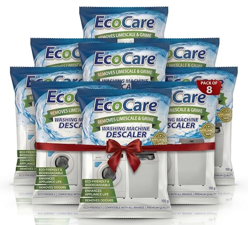 Image of EcoCare Washing Machine Descaler Cleaner, Deep Clean Residue Odor & Limescale Remover for Top and Front Load Washer Machines, Descaling Powder for Drum, Tub & All Internal Parts (100G x PACK OF 8)