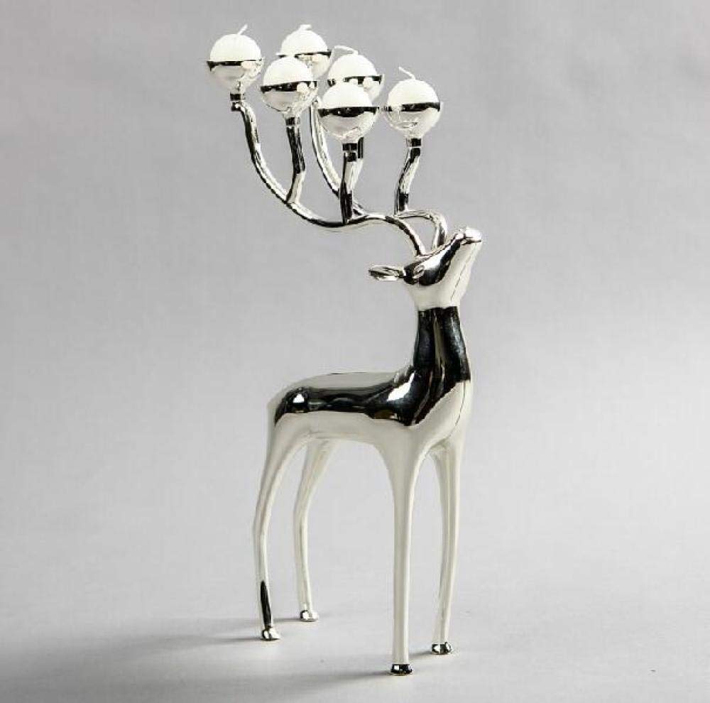 LIUJUANCandlestick Holders Pillar Candle Holders Creative Silver Plated Deer Shape Metal Candle Holder Candlestick Holder 6-Arms Candelabra-Silver