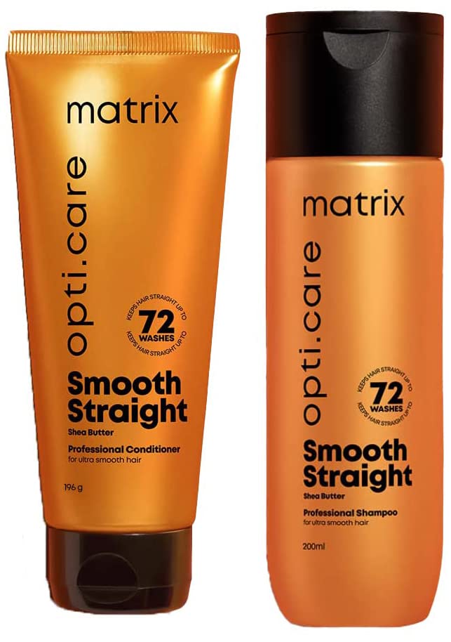 Matrix Opti Care Smooth Straight Professional Conditioner For Ultra Smooth Intensely Moisturized Hair With Shea Butter, Paraben Free, 196G & Opti Care Professional Shampoo-2 Count