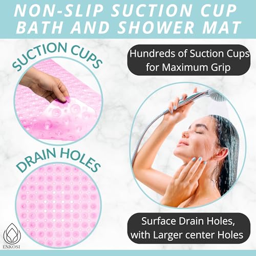 Image of ENKOSI Bath Mat - Large Non Slip Bathtub & Shower Mat - Extra Long 40 X 16 Inch Bathroom Mats for Tub Nonslip Anti Slip Bathmats (40X16 Clear Pink 1-Pack)