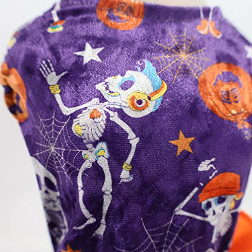 Fitwarm Halloween Skeleton Dog Costume Lightweight Velvet Dog Clothes Puppy Dress Doggie Party Girl One Piece With Bowknot Holiday Cat Outfits Purple Medium #TOP4