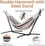 Amazon Basics Double 2 Person Heavy Duty Hammock with Space Saving Steel Stand and Carrying Case, 470lb Capacity, Multicolor, 118 x 46.1 x 39.4 inches