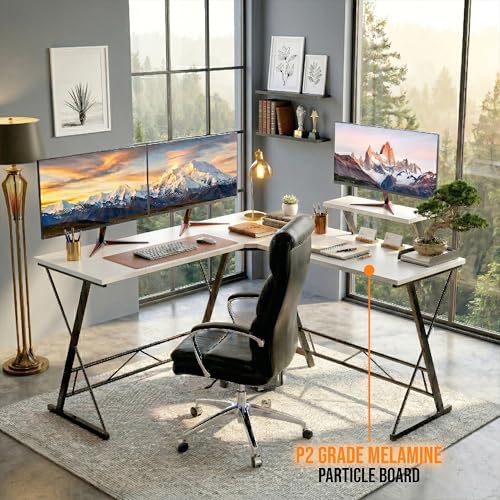 Image of Klaxon Office Table for Home | Workstation Table Desk (FD - Christo) (Gaming Ironstone White DIY)
