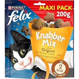 FELIX KnabberMix Original Katzensnack, Knusper-Leckerlie mit 3 Geschmacksrichtungen 200g