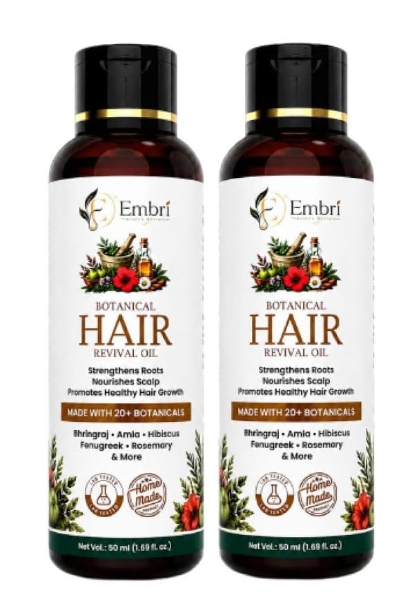 Image of EMBRI Men & Women Hair Revival Oil For Daily Hair Fall Control And Strong, Shiner, Thicker Hair Growth 50 ML (Pack Of 2)