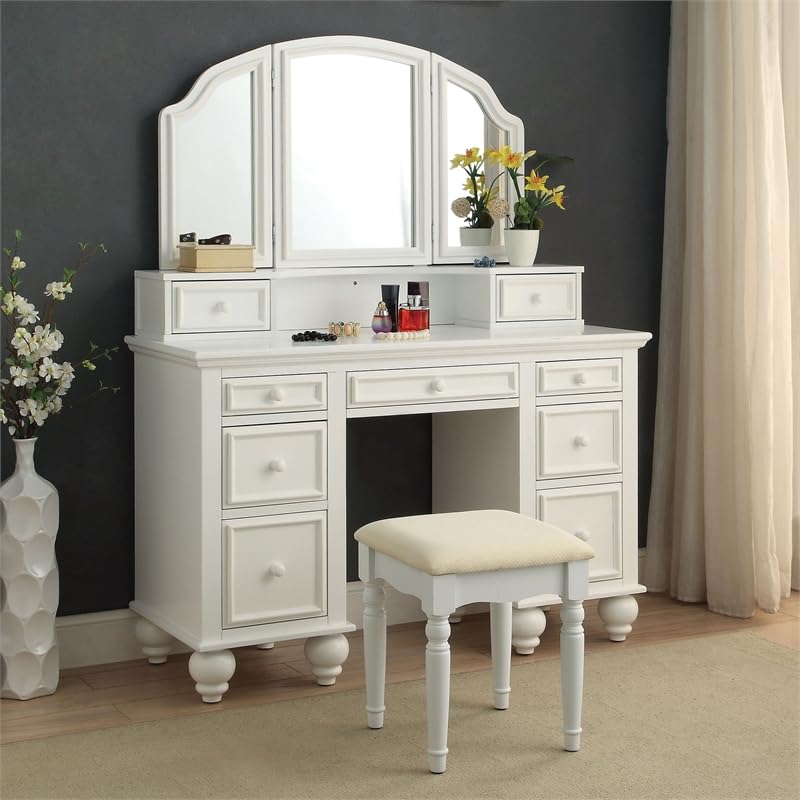 Furniture of America Tamarah Wood 3-Piece Bedroom Vanity Set in White