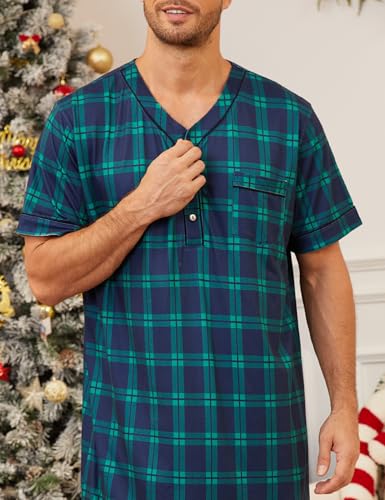 Image of SWOMOG Mens Nightgown Short Sleeve Lounge, Sleep Henley Shirt Pajama Big & Tall Nightshirt Comfy Nightwear M-3XL