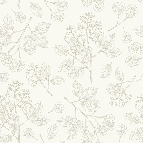 VEELIKE Neutral Beige Leaf Wallpaper Peel and Stick Cottage Floral Wallpaper for Bedroom Bathroom Farmhouse 17.7''x118'' Boho Botanical Leaf Wall Paper Self Adhesive Contact Paper for Cabinets Wall