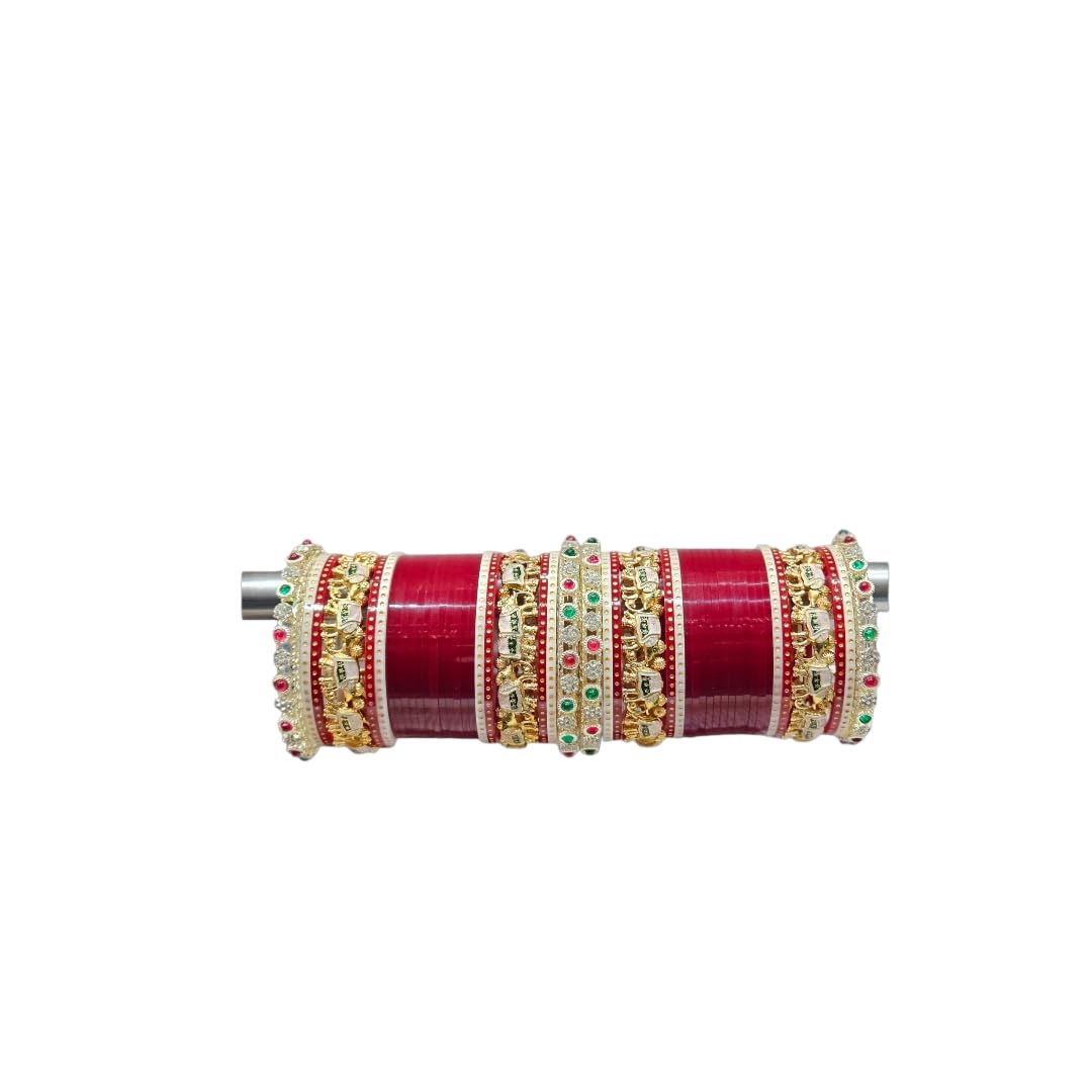 Maroon Bridal Chura Set for Women | Designer Punjabi Wedding Bangles with Multicolor Kundan Stone Work | Traditional Bridal Chooda Set | Marriage, Engagement & Festive Jewelry-image-44