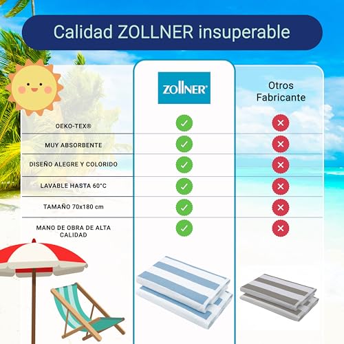 Miniatura 6 de Zollner 2 Toallas De Playa Y Piscina A Rayas Azúl Celeste, 70x180 Cm, 400 G