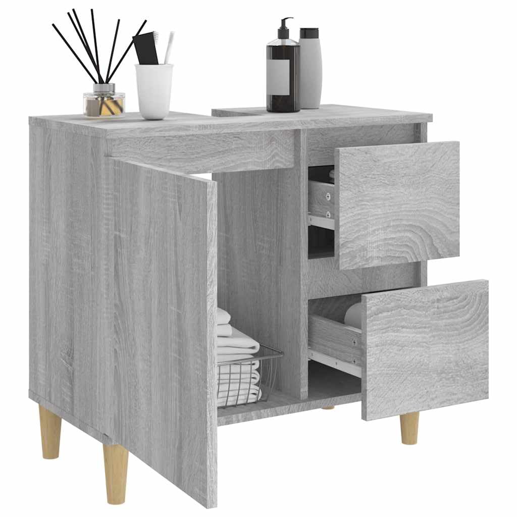 Mueble de baño Sonoma gris, 65 x 33 x 60 cm, material de madera con 2 cajones y 1 estante, armario de almacenamiento para baño