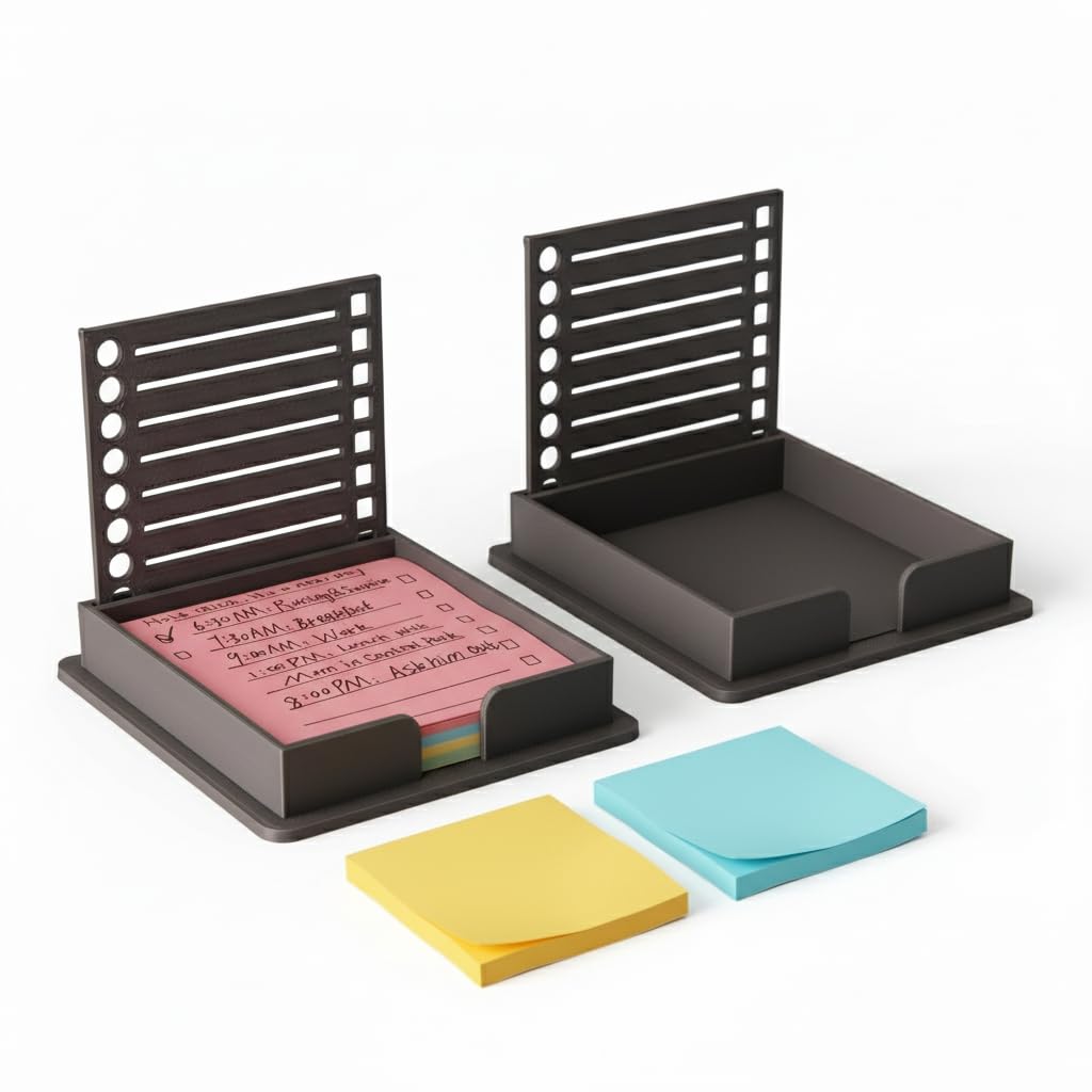 Sticky Note Holder for 3x3 Post It Notes with Stencil and Line Box Drawing Template Office Home Memo Pad Organizer Dispenser (Coffee 2 PCS)
